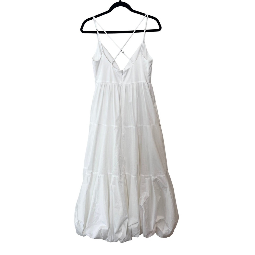 Cinq a Sept Effie White Bubble Hem Midi Dress Cotton V-Neck Cross Back Size 6 - Picture 4 of 11